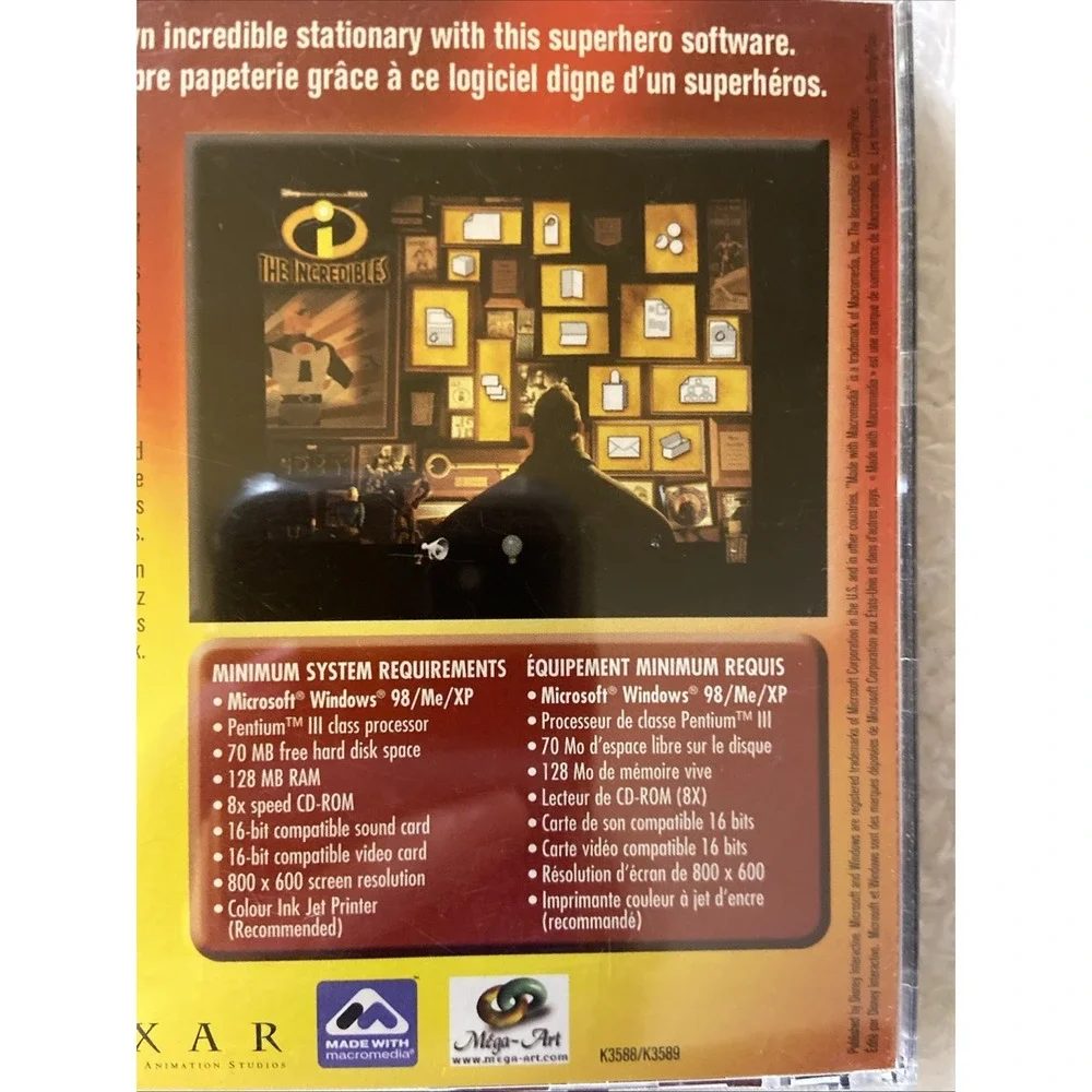 Disney Pixar's the Incredibles PC CD Rom Print Studio Game for Windows 98/Me/Xp